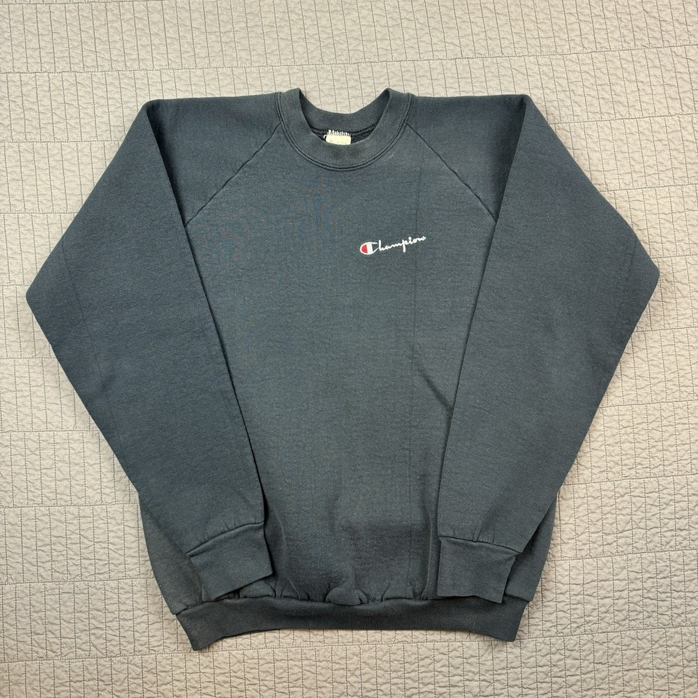 Vintage Champion Crewneck Sweatshirt Men's XL Black Faded 90s Spellout USA Made